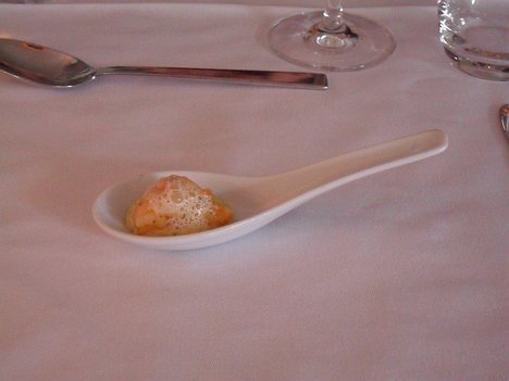 20130602_SAM_1201_ES71 Since we visit so infrequently, we chose the 49€ 5-course menu. Amuse bouche: gamba and polenta
